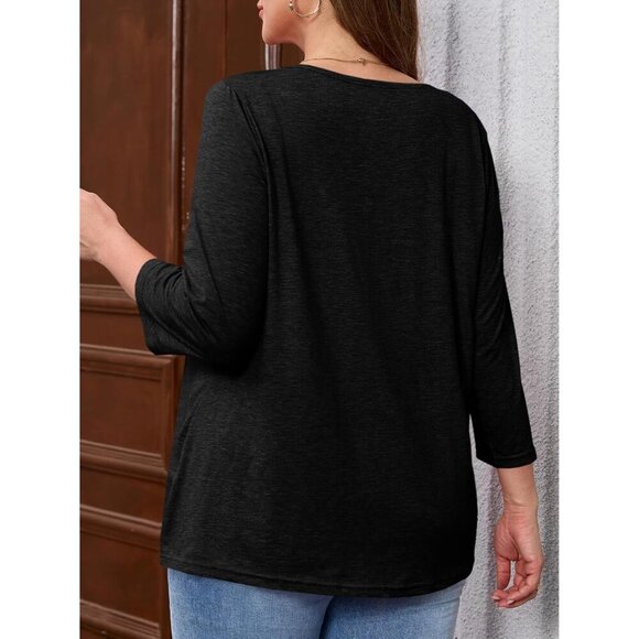 Plus Size Women's V Neck Top 3/4 Sleeve Casual Lightweight Tunic Clothing - Picture 6 of 7